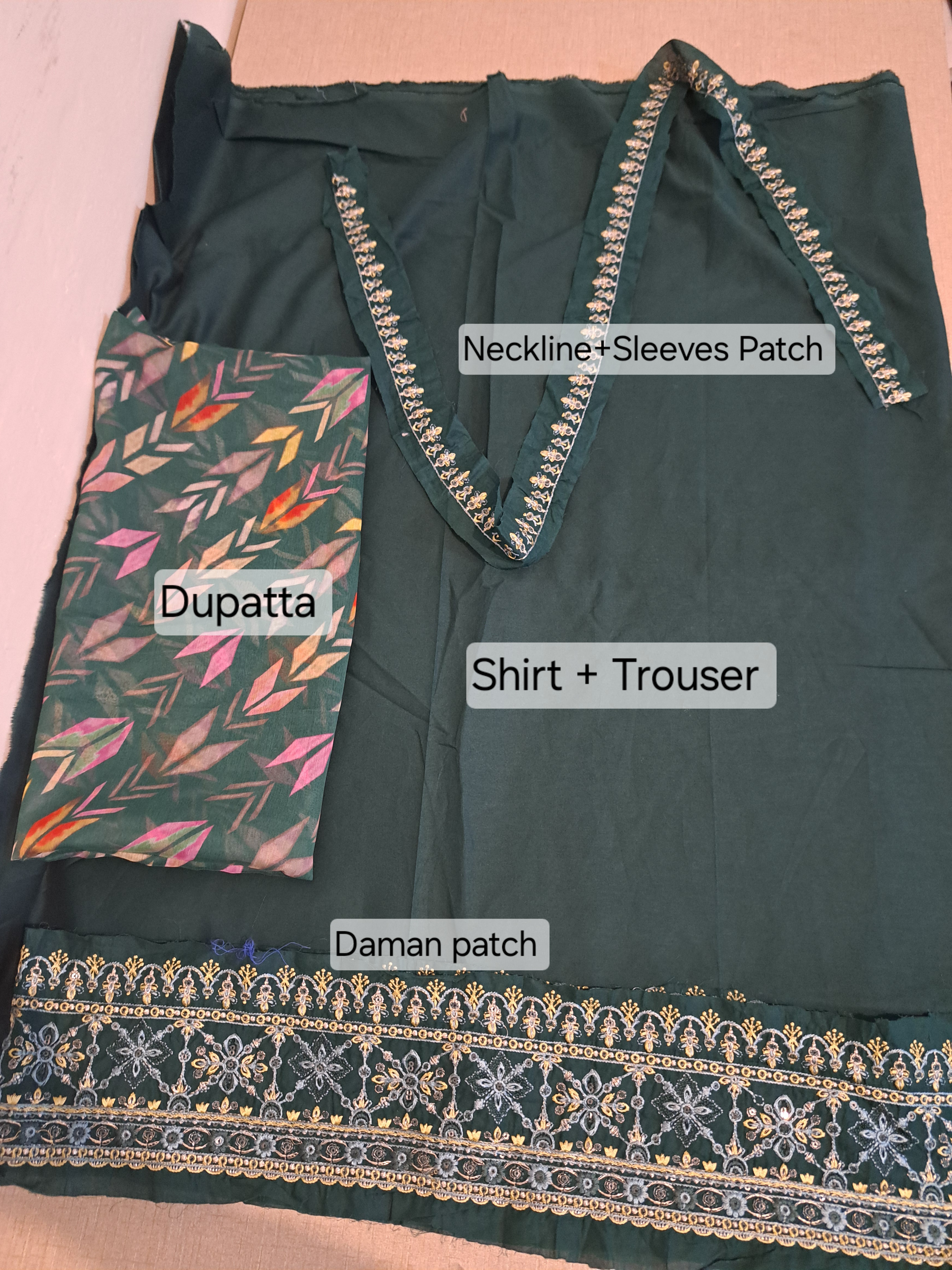 Zara Shahjahan 3 piece bottle green